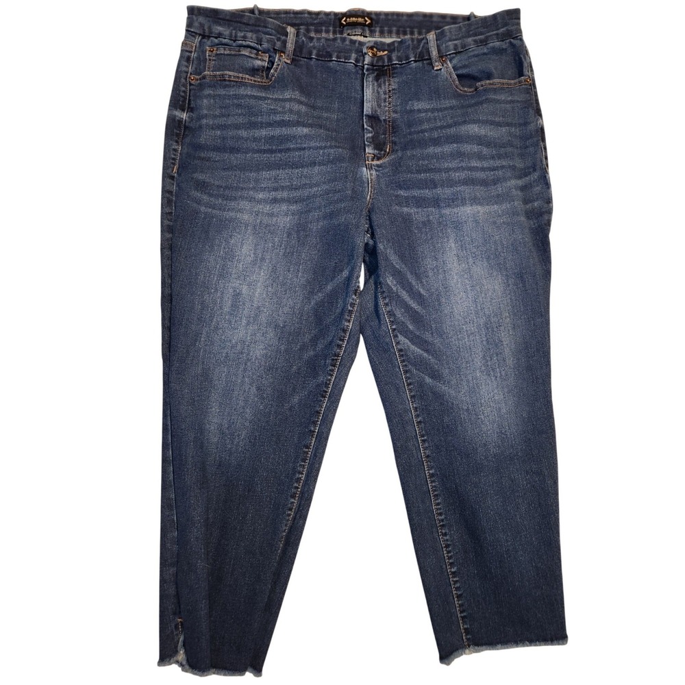 Nanette Lepore‎ Womens Dark Wash Cropped Raw Hem Jeans Blue Denim Size 14/34